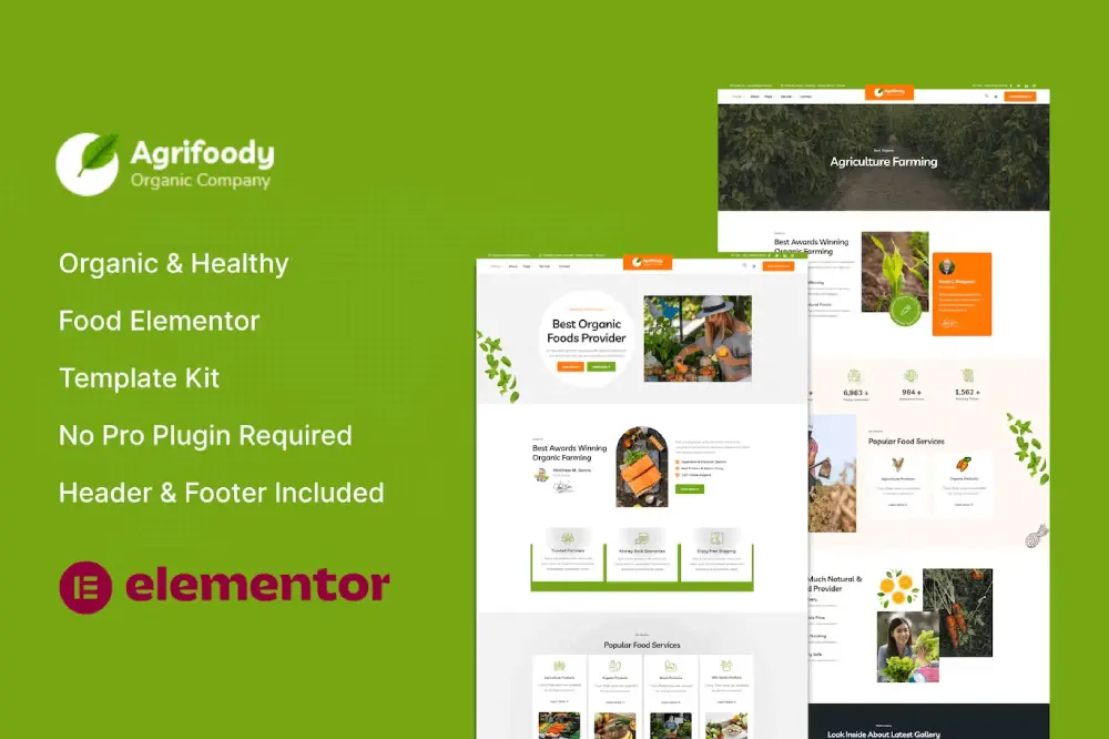 AgrifoodyCover Agrifoody – Elementor Template Kit for Organic & Healthy Food - Image 1