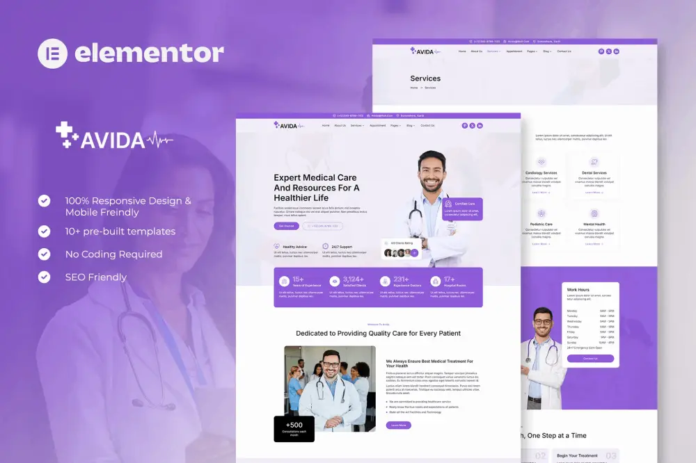 AvidaCover Avida: Elementor Template Kit for Health & Medical Websites - Image 1