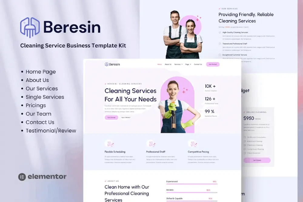BeresinCover Beresin – Elementor Template Kit for Modern Cleaning Service Businesses - Image 1
