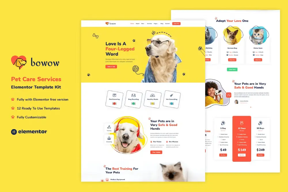 BowowCover Bowow – Elementor Template Kit for Pet Care Services - Image 1