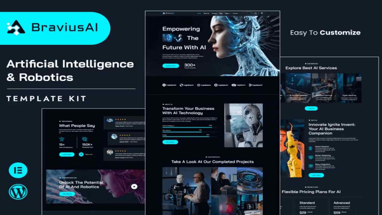 BraviusCover BraviusAI – AI & Robotics Elementor Template Kit - Image 1