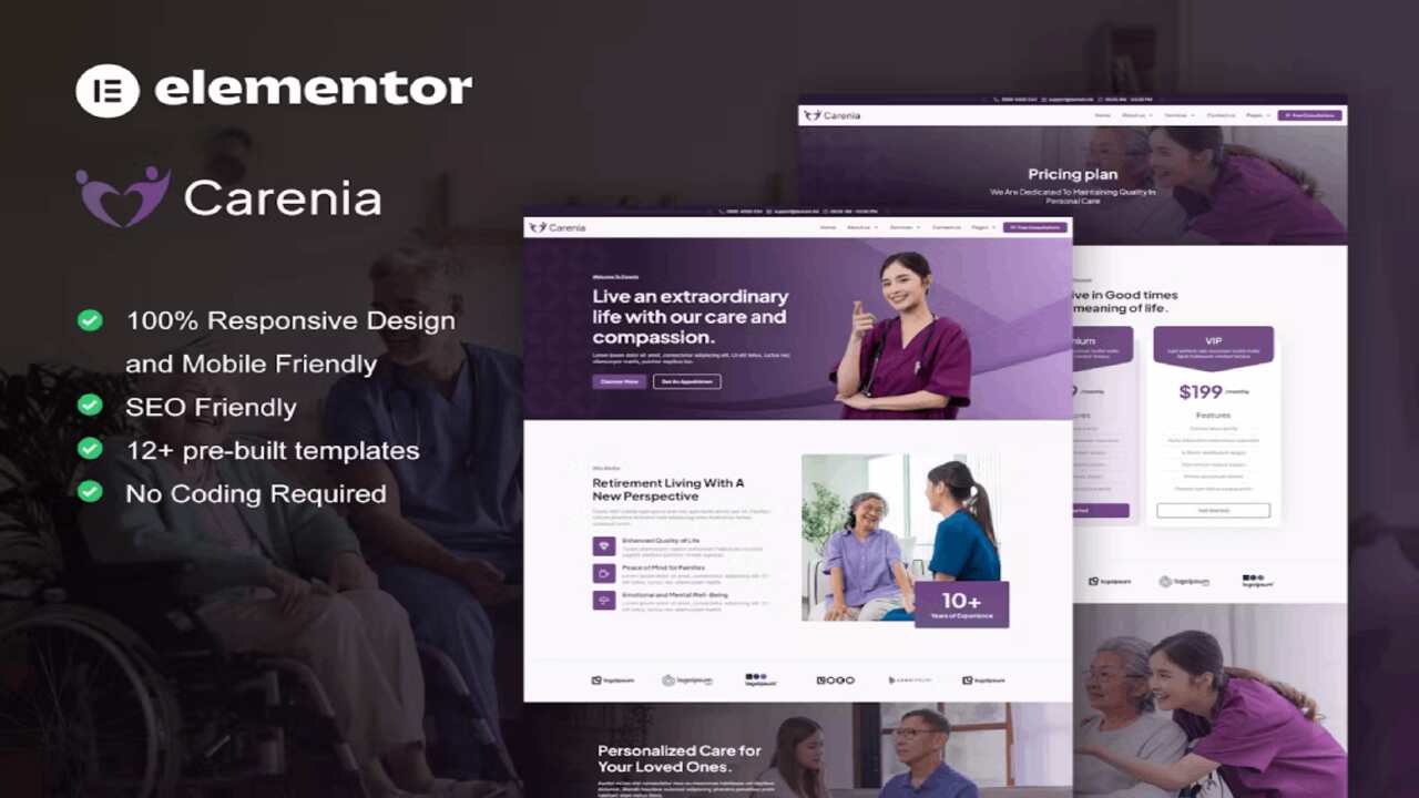 CareniaCover Carenia – Home Care & Private Nursing Services Elementor Template Kit - Image 1