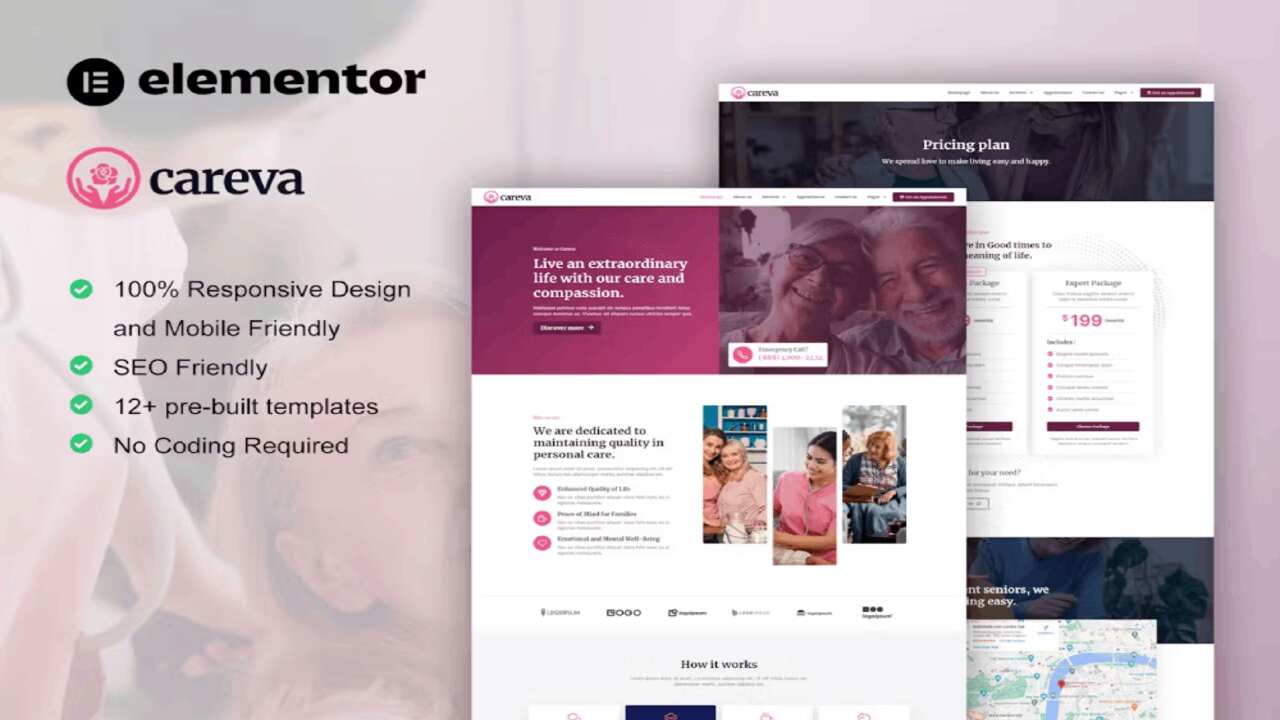 CarevaCover Careva – Senior Care Services Elementor Pro Template Kit - Image 1
