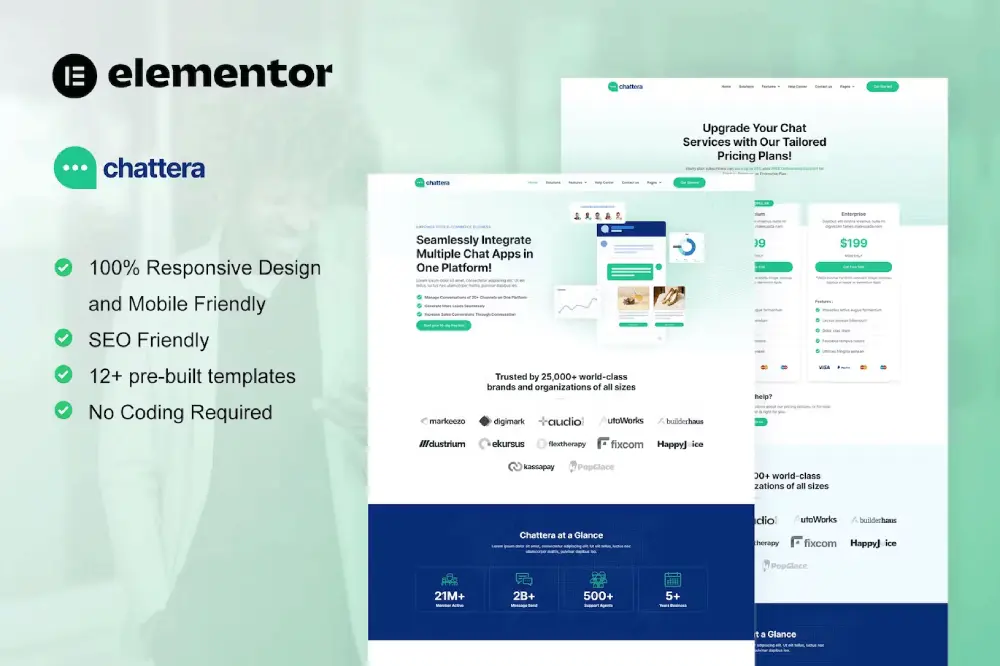 ChatterraCover Chattera – Elementor Template Kit for SaaS & Chat Service Company - Image 1