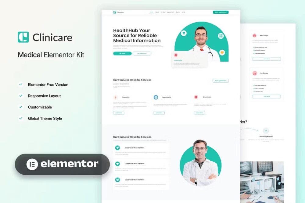 ClinicareCover Clinicare - Elementor Template Kit for Health & Medical Services - Image 1