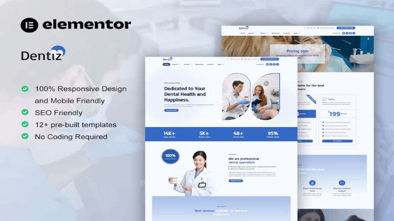 DentizCover Dentiz – Dentist & Dental Care Elementor Pro Template Kit - Image 1