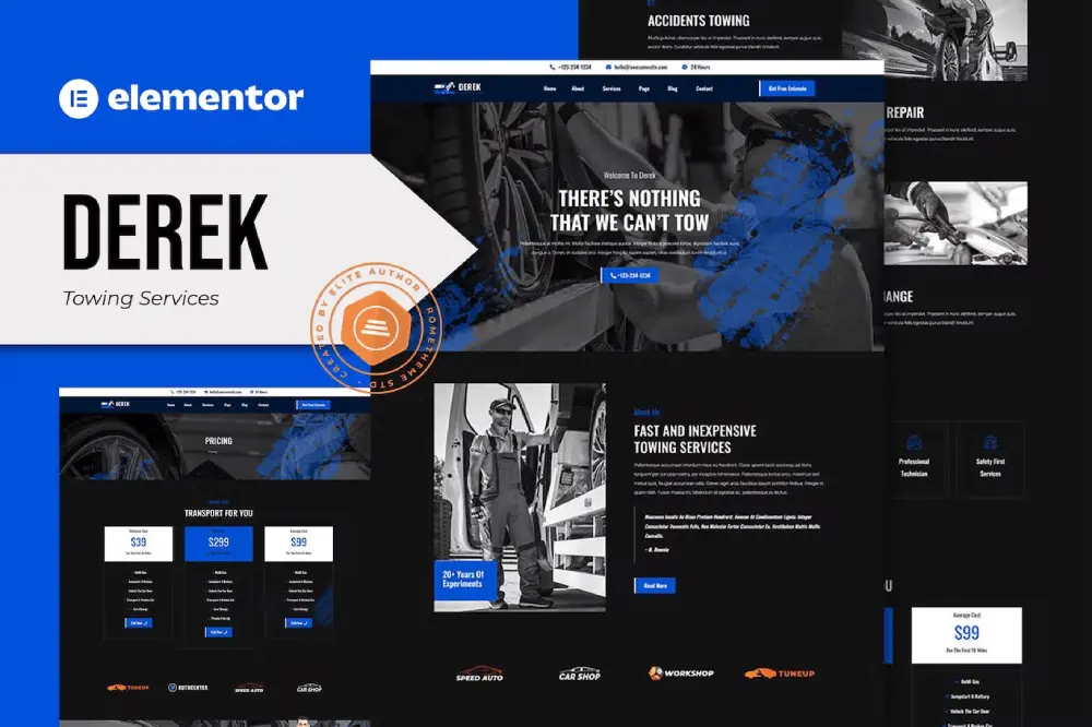 DerekCover Derek: Elementor Pro Template Kit for Towing Services - Image 1