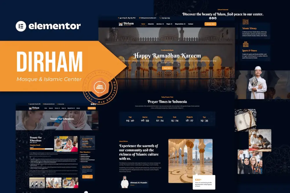 DirhamCover Dirham – Elementor Pro Template Kit for Mosques & Islamic Centers - Image 1