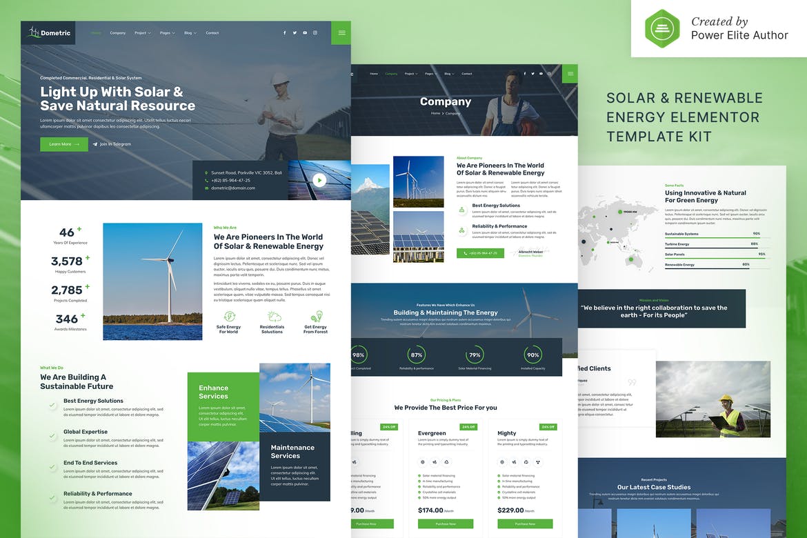 Dometric Dometric – Solar & Renewable Energy Elementor Template Kit - Image 1
