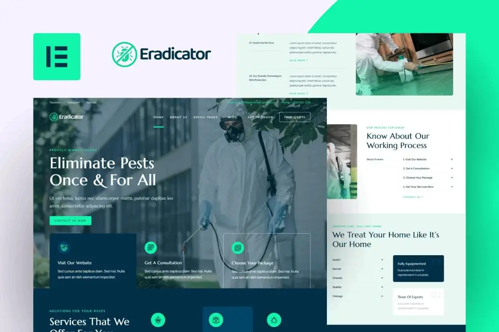Eradicatorcover Eradicator: Elementor Pro Template Kit for Pest Control Services - Image 1