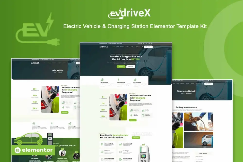 Evdrivex_cover EVdriveX – Elementor Kit for Electric Vehicles & Charging Stations - Image 1