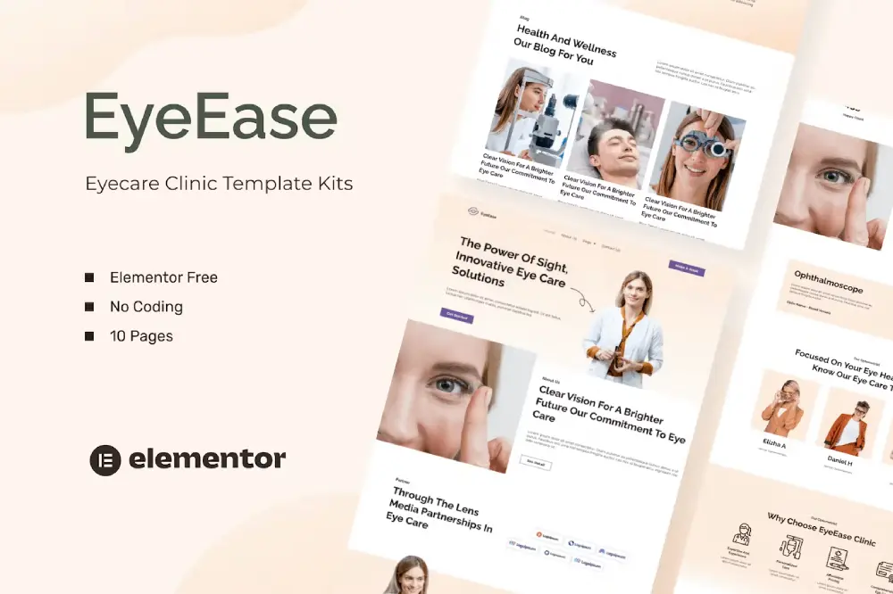 EyeeaseCover EyeEase – Elementor Template Kit for Eyecare Clinics - Image 1