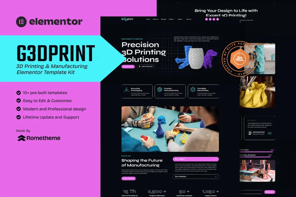 G3dprintCover G3DPrint – Elementor Template Kit for 3D Printing & Manufacturing Sites - Image 1