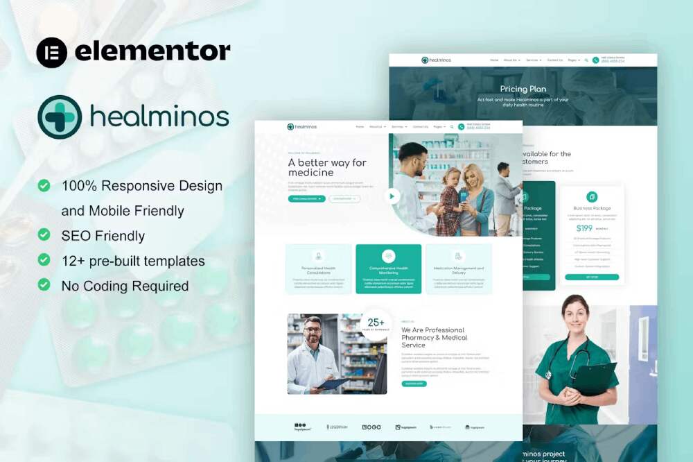 HealminosCover Healminos - Elementor Template Kit for Pharmacy & Medical Services - Image 1
