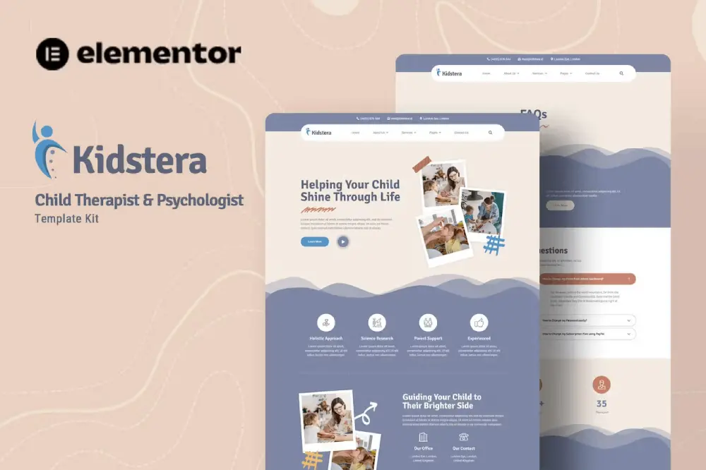 KidsteraCover Kidstera – Elementor Template Kit for Child Therapists & Psychologists - Image 1