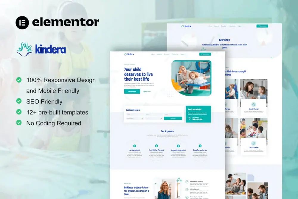 Kindera-Cover Kindera: Elementor Template Kit for Child Therapy & Psychologist Services - Image 1