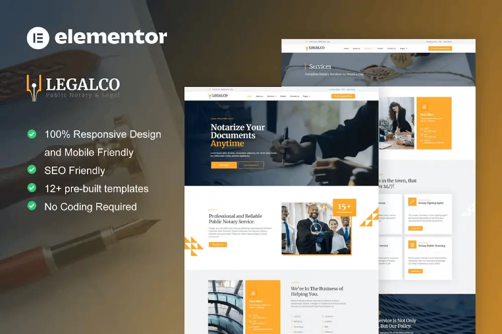 LegalcoCover Legalco – Elementor Pro Template Kit for Notary & Legal Services - Image 1