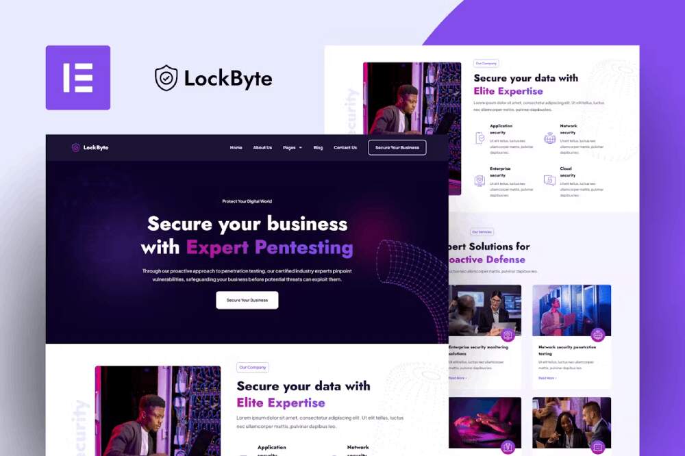 Lockbytecover LockByte – Elementor Template Kit for Cyber Security Services - Image 1
