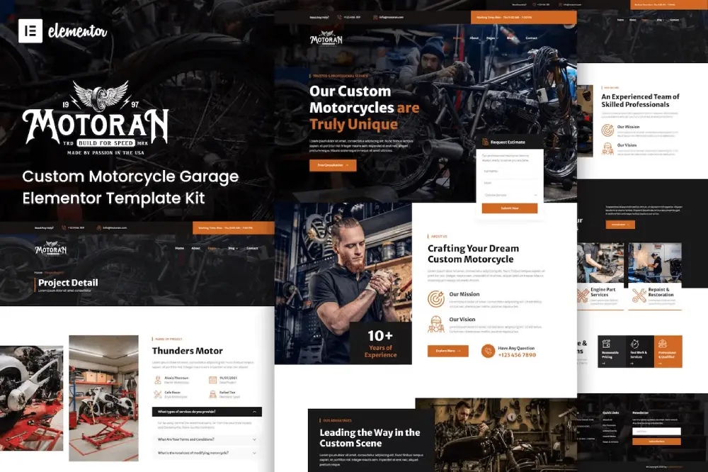 MotoranCover Motoran: Elementor Template Kit for Custom Motorcycle Garage Service - Image 1