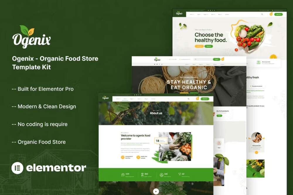 Ogenixcover Ogenix - Template Kit for Organic Food Stores with Elementor - Image 1