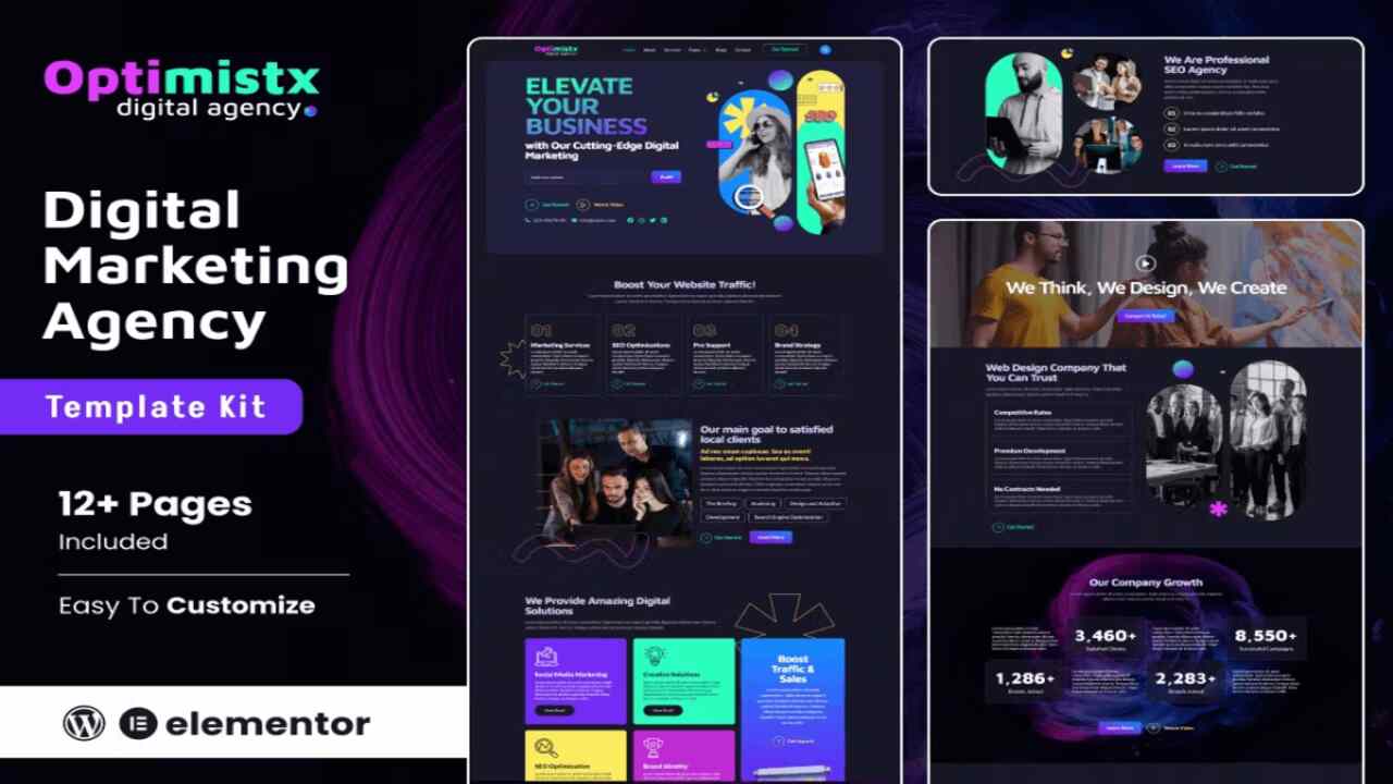 OptimistxCover Optimistix – SEO & Digital Agency Elementor Template Kit - Image 1