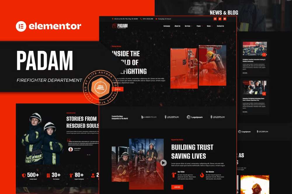 PadamCover Padam – Elementor Template Kit for Firefighter Department & Emergency Services - Image 1
