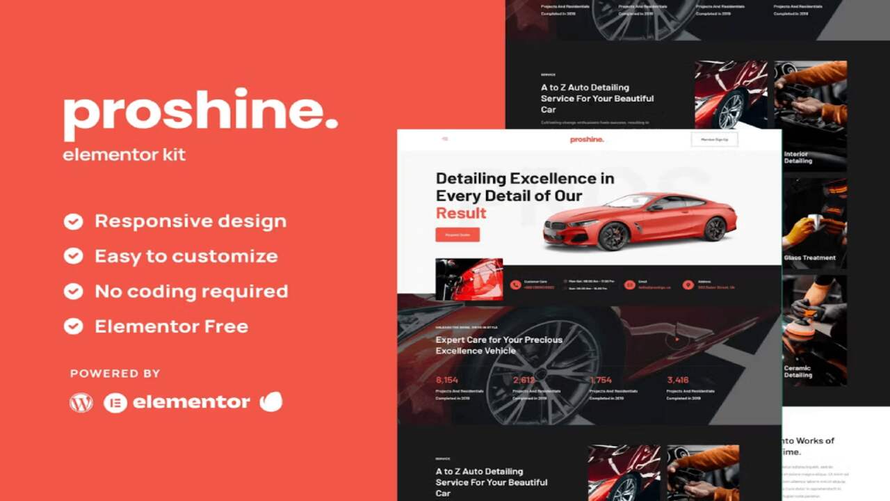 ProshineCover Proshine – Car Detailing & Auto Service Elementor Template Kit - Image 1