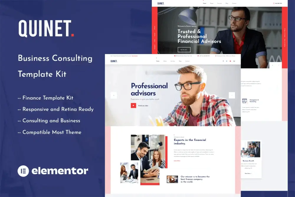 QuinetCover Quinet – Elementor Template Kit for Business Consulting Services - Image 1