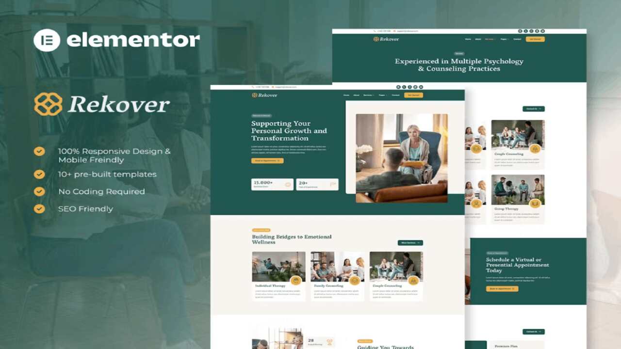 Rekover-Cover Rekover – Psychology & Counseling Elementor Template Kit - Image 1