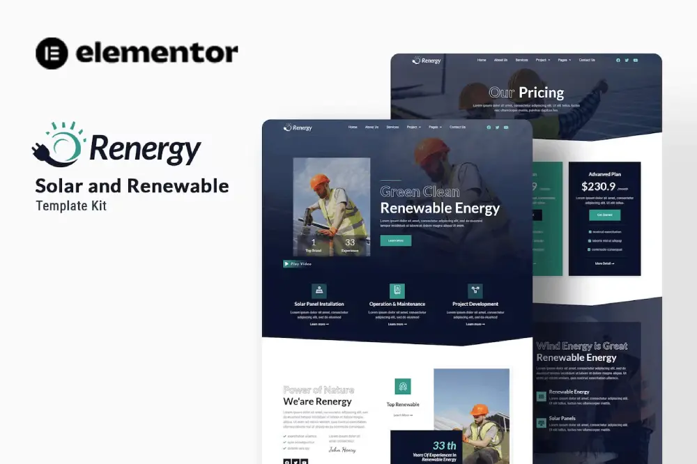 RenergyCover Renergy: Elementor Kit for Solar & Renewable Energy Solutions - Image 1