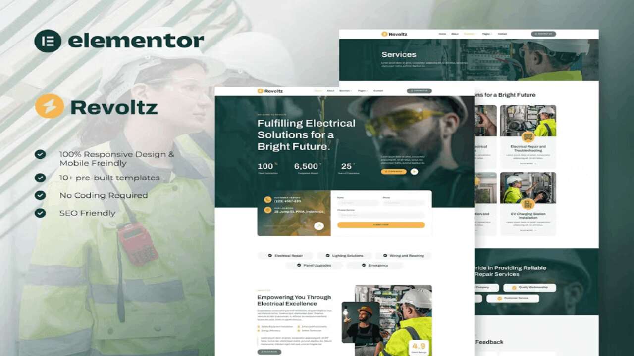 Revoltz-Cover Revoltz – Electrical Installation & Maintenance Elementor Template Kit - Image 1