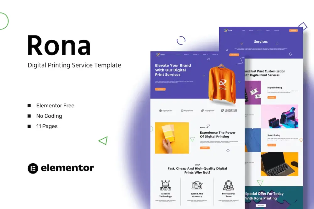 RonaCover Rona – Elementor Template Kit for Digital Printing Services - Image 1