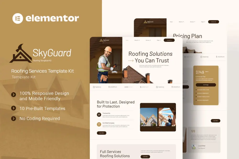 SkyguardCover SkyGuard – Elementor Template Kit for Roofing Services Website - Image 1