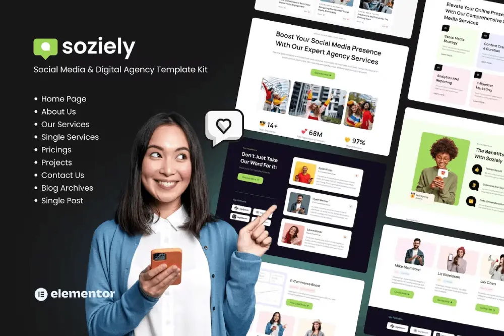 Soziely-Cover Soziely: Elementor Kit for Social Media & Digital Marketing Agencies - Image 1