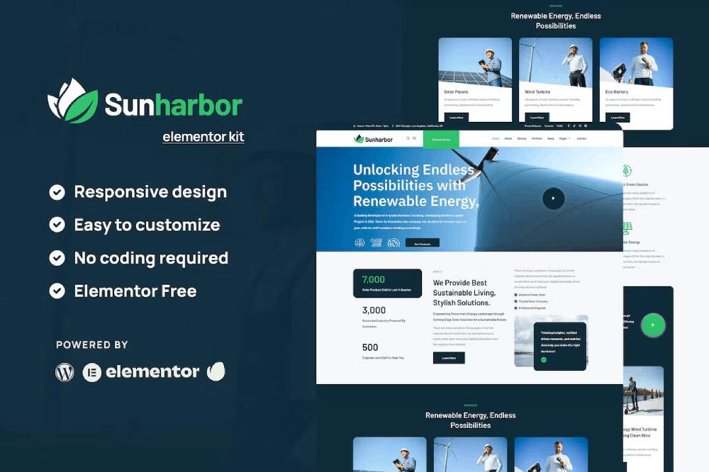 SunharborCover SunHarbor - Elementor Template Kit for Solar & Renewable Energy - Image 1