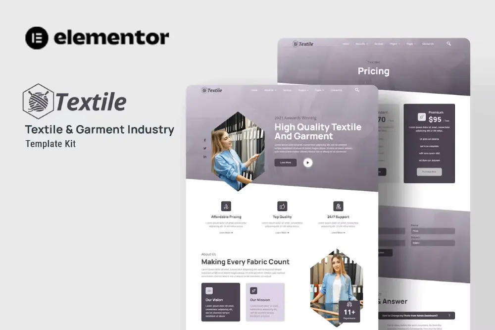 TextileCover Textiles: Elementor Template Kit for Garment Industry Websites - Image 1