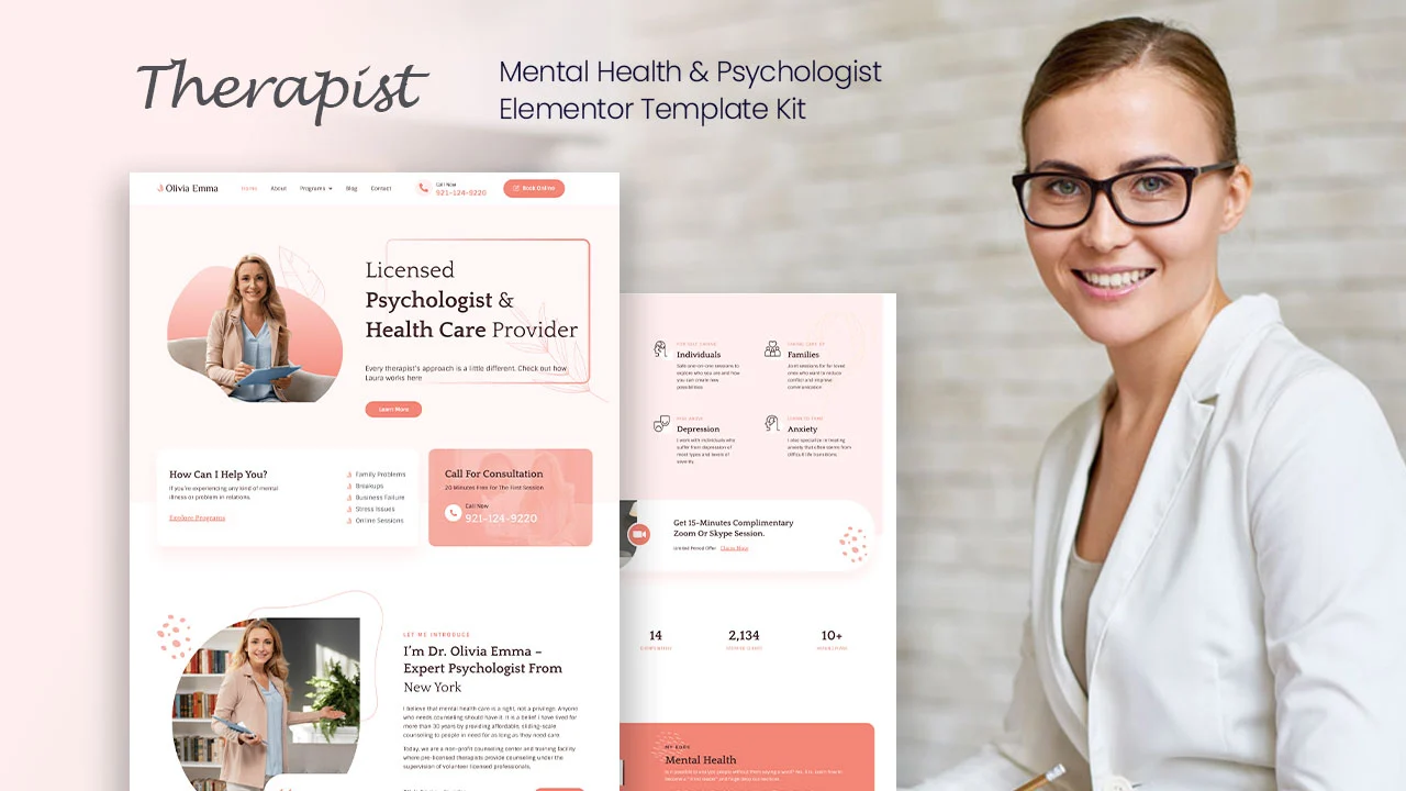 Therapist Therapist: Elementor Template Kit for Mental Health & Psychologist Services - Image 1