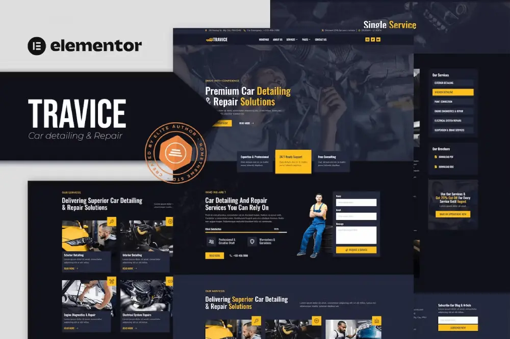 TraviceCover Travice – Elementor Template Kit for Car Detailing & Repair Services - Image 1