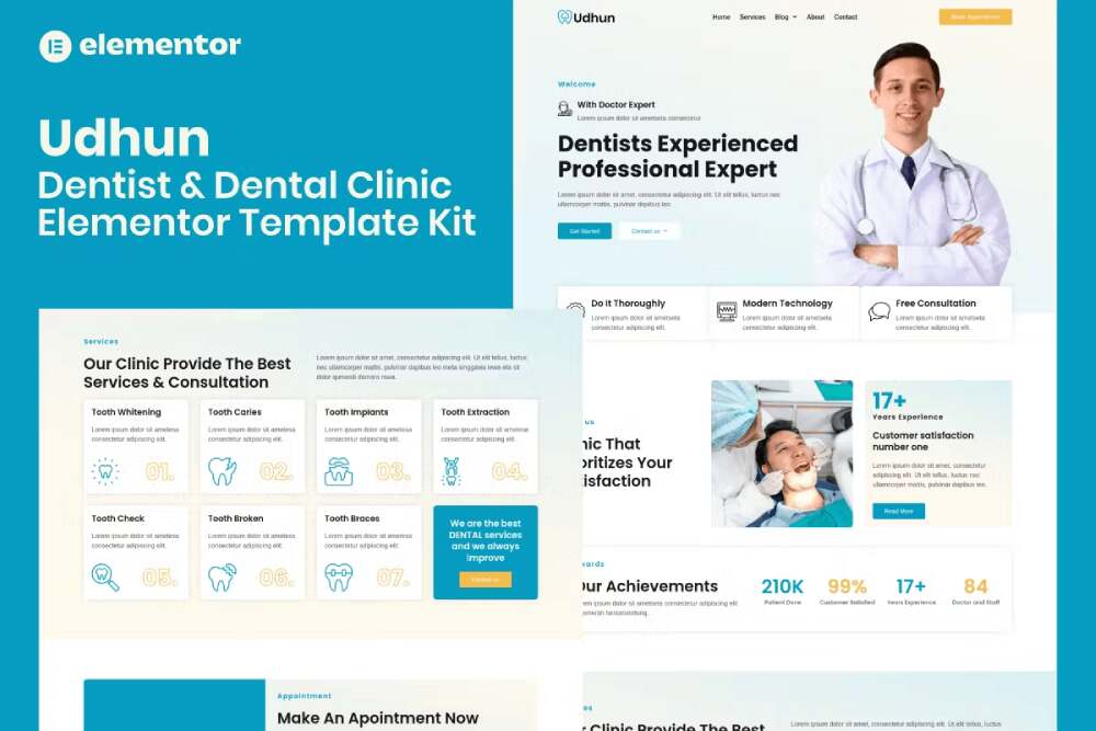 UdhunCover Udhun - Elementor Pro Template Kit for Dentists & Dental Clinics - Image 1