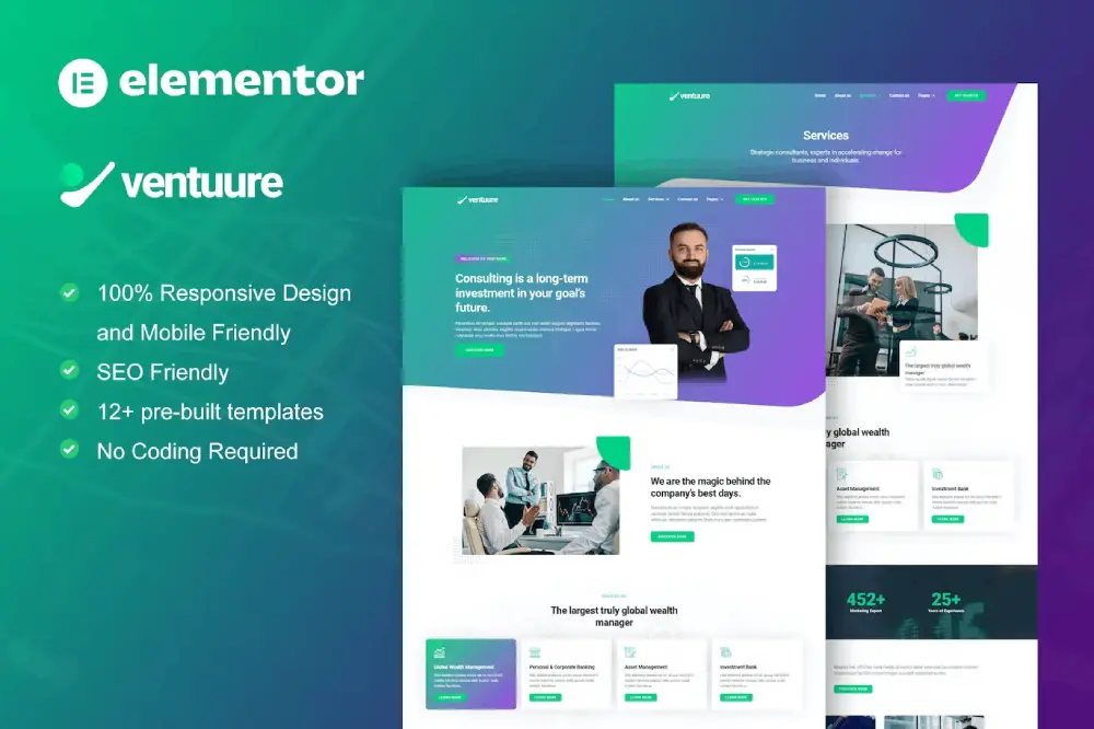 VentuuraCover Ventuure: Elementor Template Kit for Business Consulting & Investment - Image 1