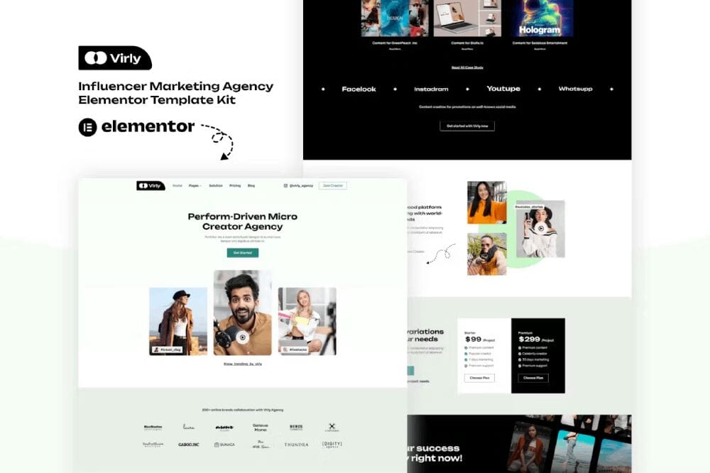 VirlyCover Virly - Elementor Template Kit for Influencer Marketing Agency - Image 1