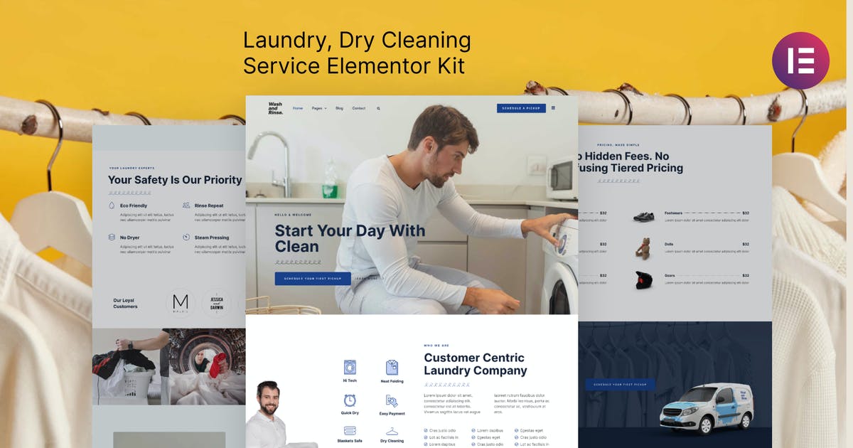 Wash-Rinse Wash & Rinse – Laundry & Dry Cleaning Service Elementor Template Kit - Image 1