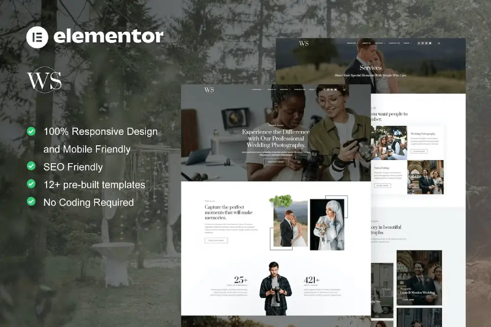 WedshotCover Wedshot – Elegant Elementor Template Kit for Wedding Photography Services - Image 1
