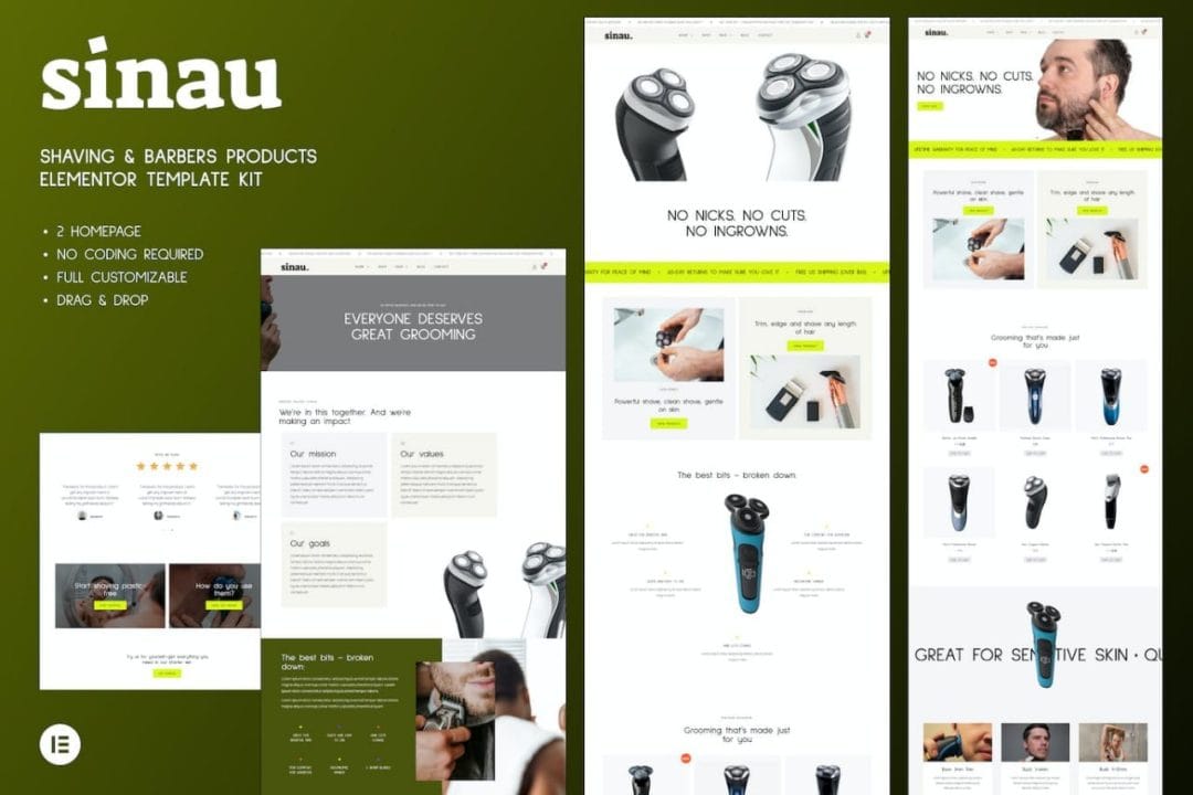 elementor-kit-11-1 Sinau - Shaving & Barbers Products Elementor Template Kit - Image 1