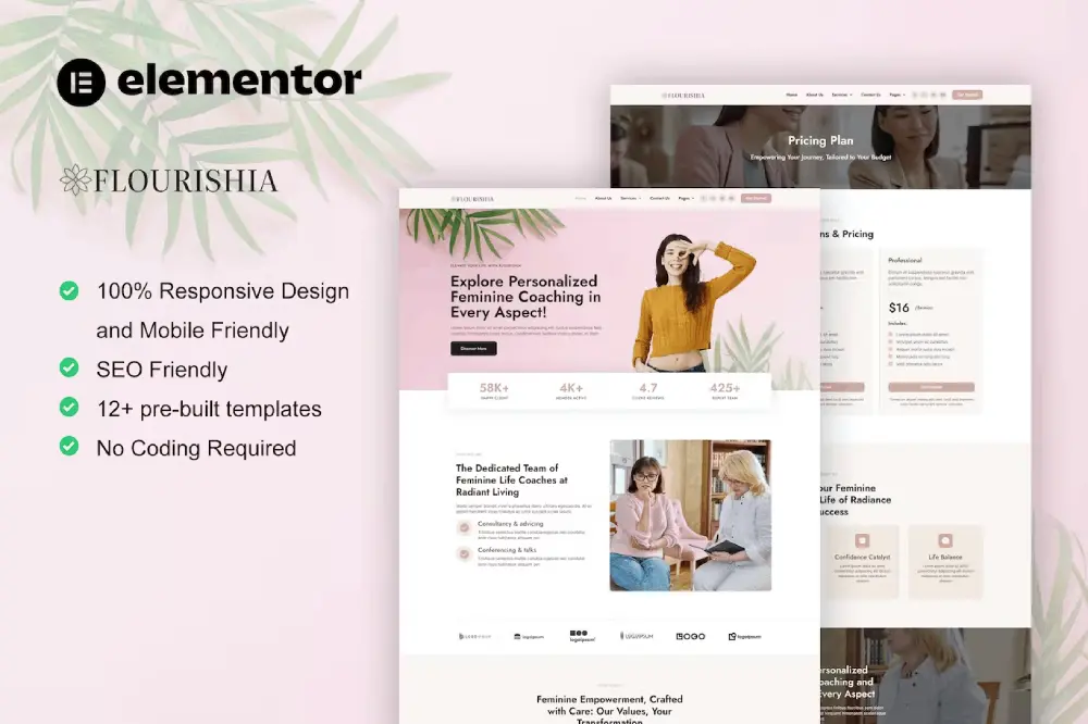 elementor-kit-4 Flourishia: Elementor Pro Template Kit for Feminine Business Coaching - Image 1