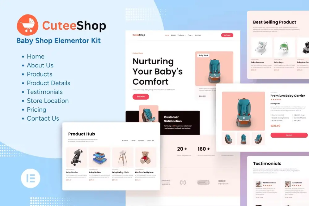 elementor-kits-1-4 CuteeShop – Elementor Template Kit for Kids & Baby Ecommerce Store - Image 1