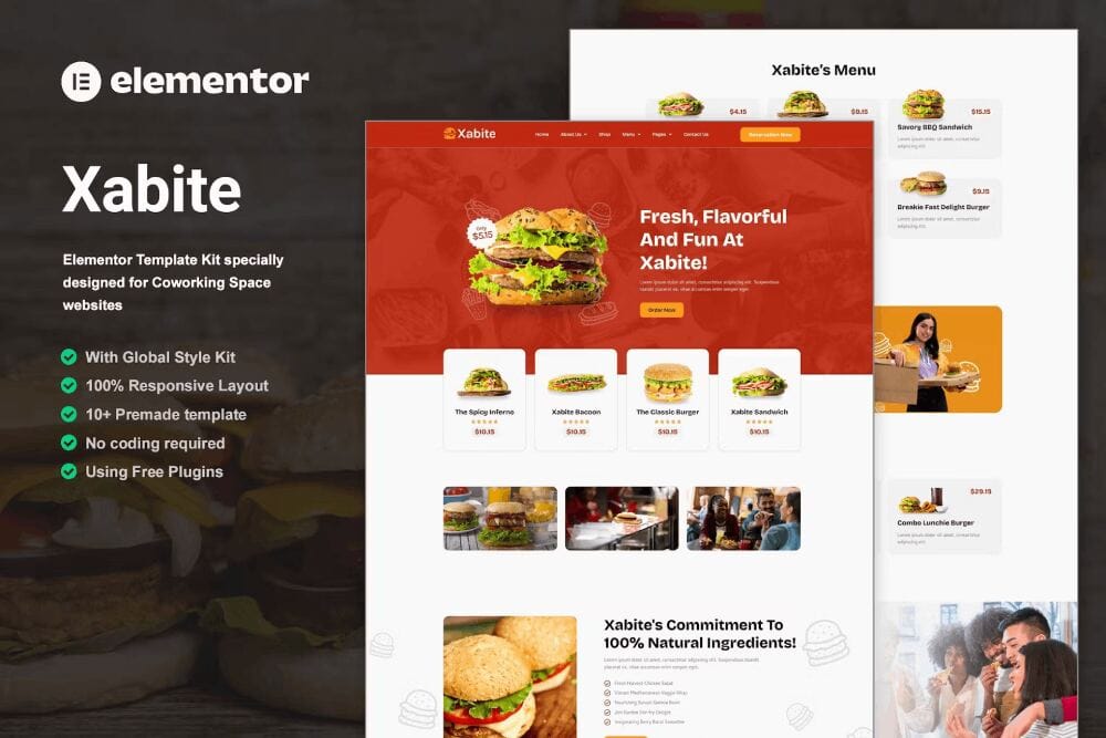 elementor-kits-10 Xabite: Elementor Template Kit for Burger Fast Food Restaurants - Image 1