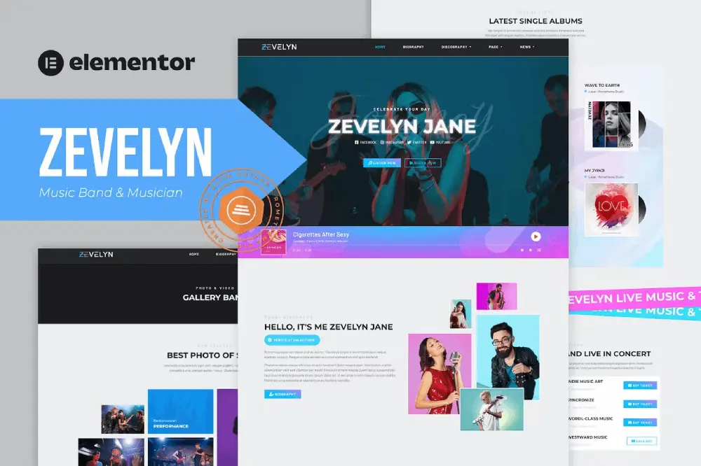 elementor-kits-6-2 Zevelyn: Elementor Template Kit for Music Bands & Musicians - Image 1