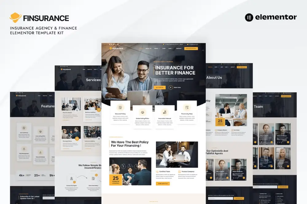 finsurancecover Finsurance – Elementor Pro Template Kit for Insurance & Finance Agencies - Image 1