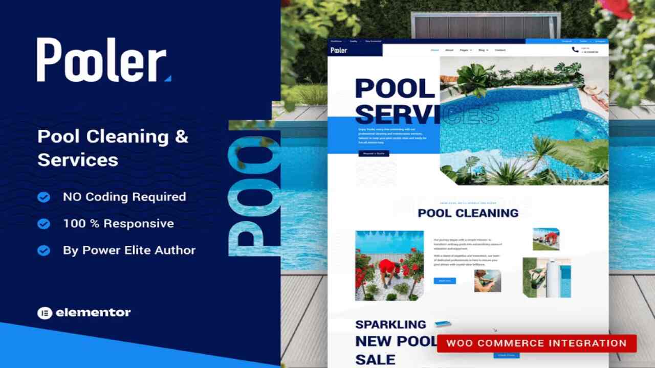 poolercover Pooler - Template Kit for Swimming Pool Cleaning Services with Elemenetor Pro - Image 1